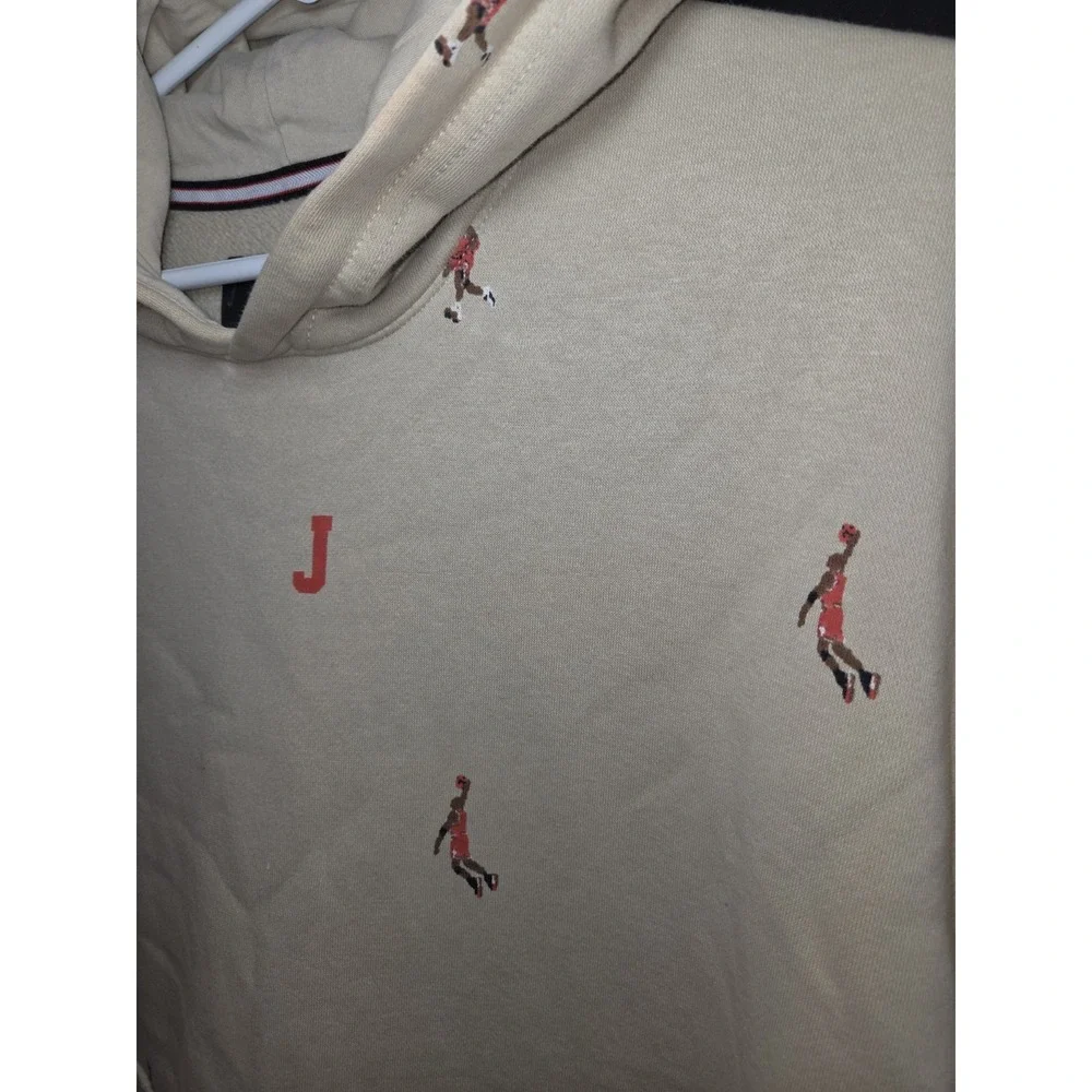 Air Jordan Men's MJ All Over Print‎ Pullover Hoodie Sweatshirt Beige Size Medium
